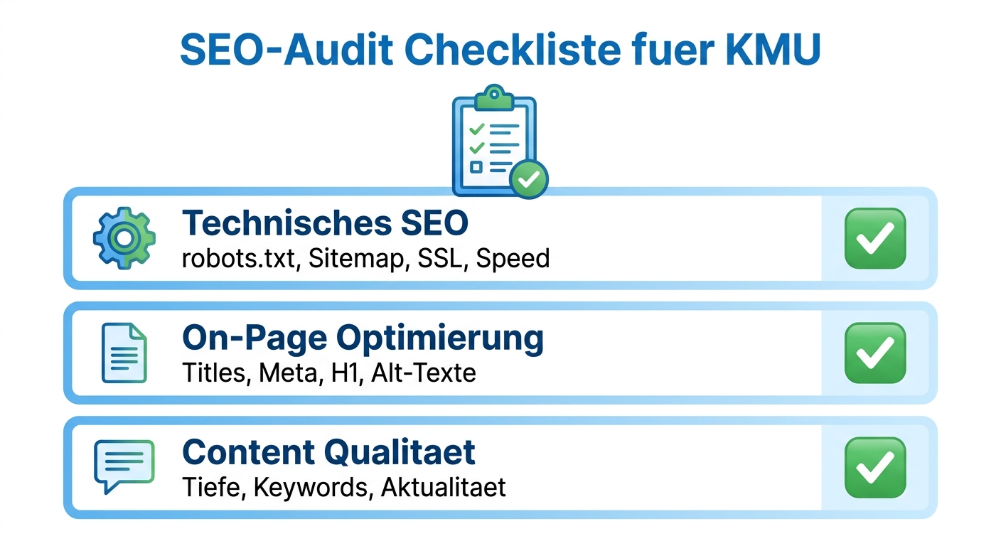 SEO-Audit Checkliste 2026: Technische SEO, On-Page und Content für KMU